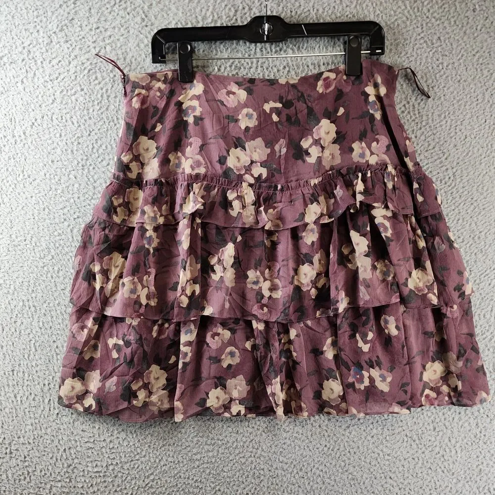 Lauren Ralph Lauren Ruffled Tiered Skirt Women's 14 Purple Multi Zip Closure~ - Picture 11 of 13